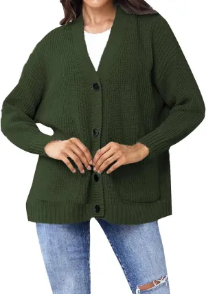 Women's Autumn Sweater Trendy Solid Knitted Button Down Long Sleeve Warm Loose Cardigan Winter Thick Crochet Coats