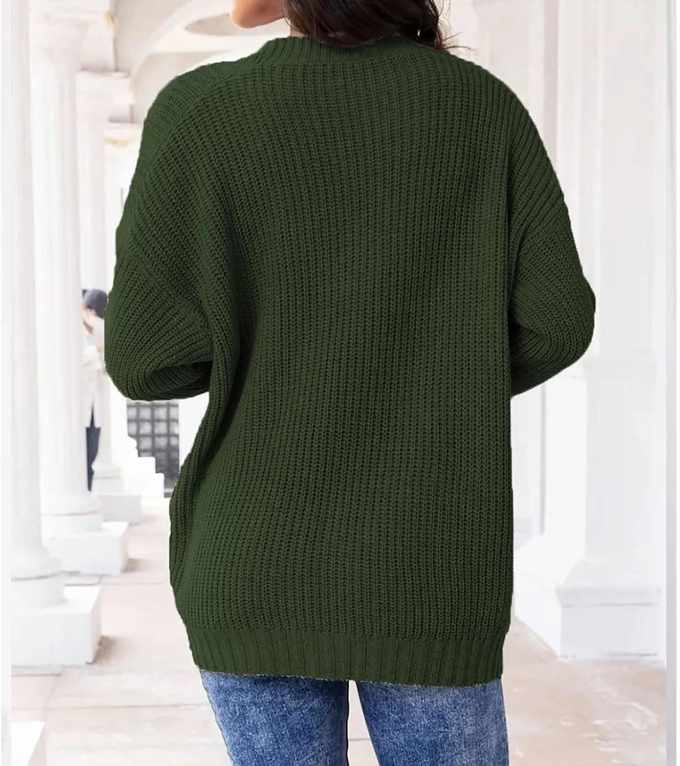 Women's Autumn Sweater Trendy Solid Knitted Button Down Long Sleeve Warm Loose Cardigan Winter Thick Crochet Coats
