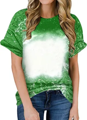 Womens Blank Bleached Shirts for Sublimation Casual Loose Short Sleeve Summer Tops Polyester Tshirt Sublimation Ready