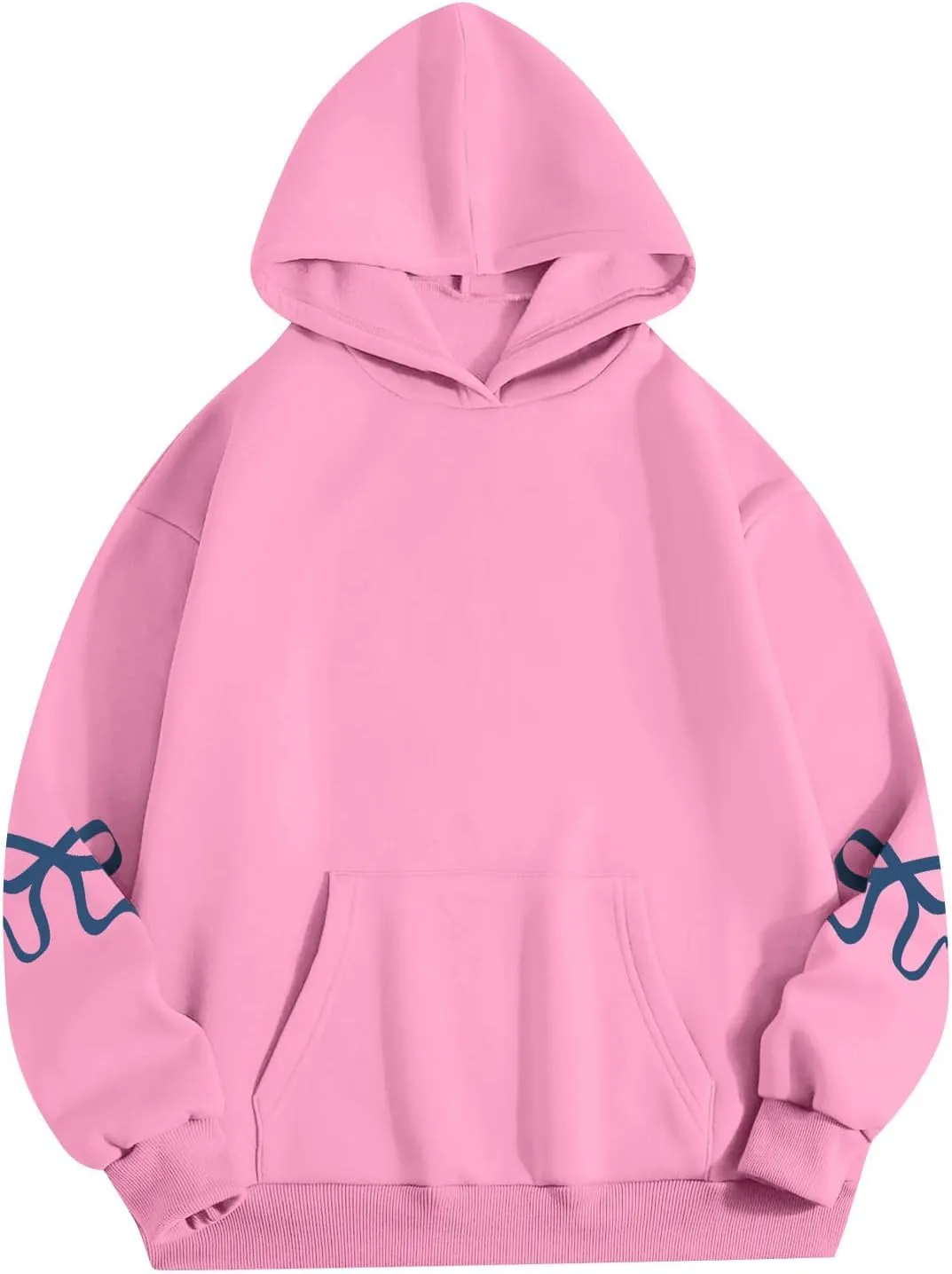 Women's Bow Print Hoodies 2025 Spring Trendy Long Sleeve Sweatshirts Cute Preppy Clothes Casual Graphic Pullover Tops