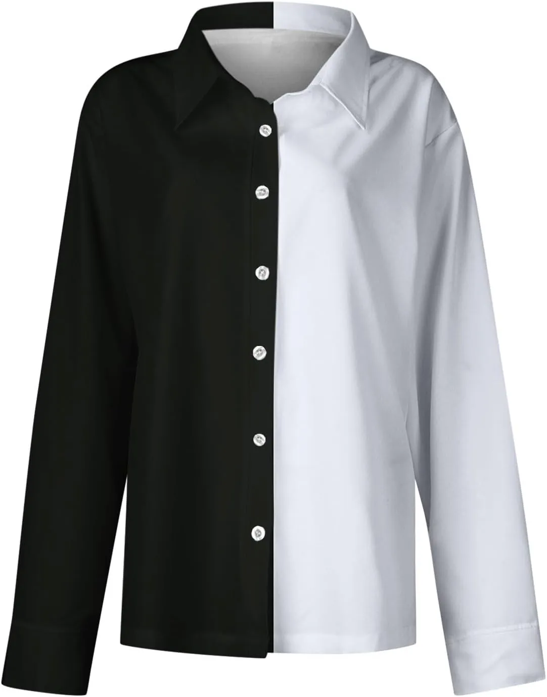 Womens Button Down Casual Shirts Color Block Striped Blouse Tops Long Sleeve Collar Shirt Dressy Work Outfits Clothing