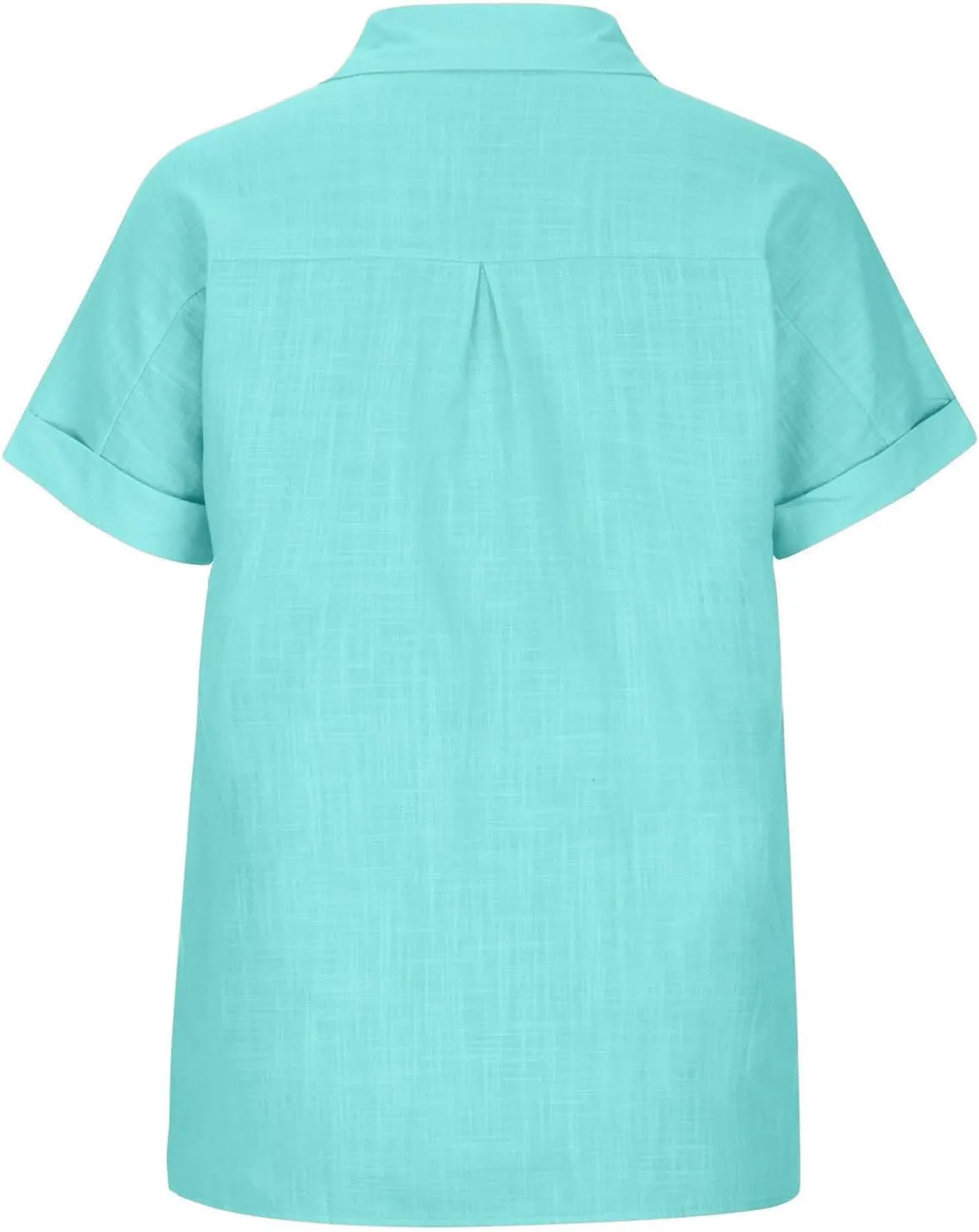Womens Button Down Cotton Linen Shirts V Neck Roll Up Short Sleeve Blouses Loose Collared Shirt Summer Casual Tops