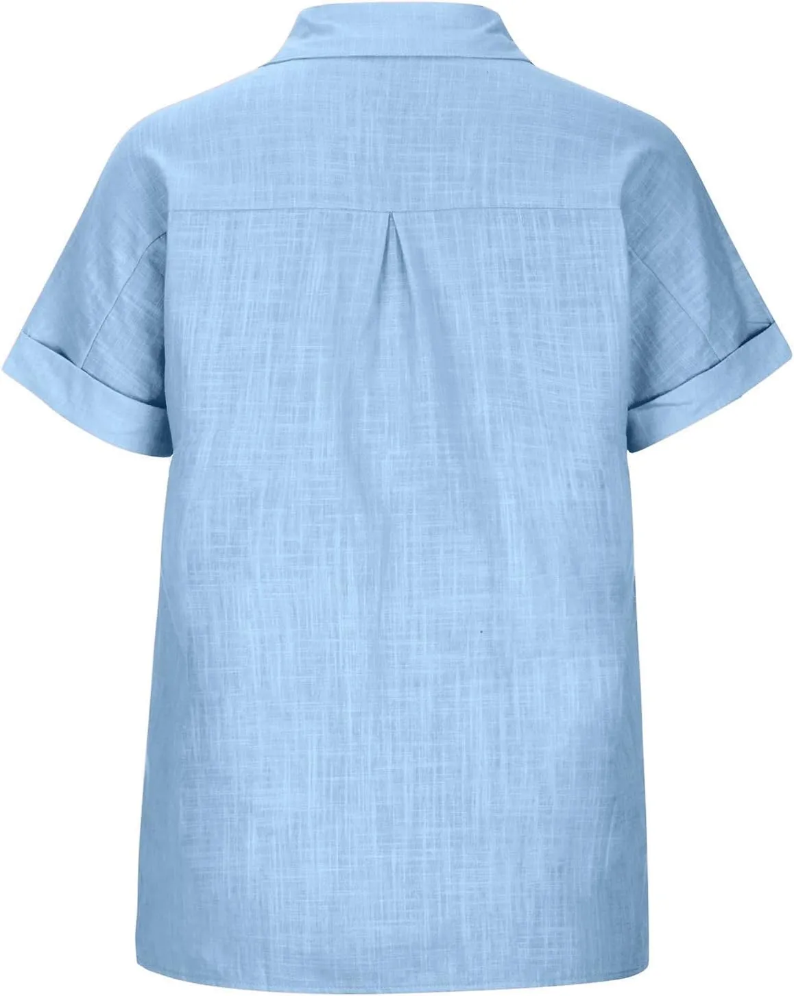 Womens Button Down Cotton Linen Shirts V Neck Roll Up Short Sleeve Blouses Loose Collared Shirt Summer Casual Tops