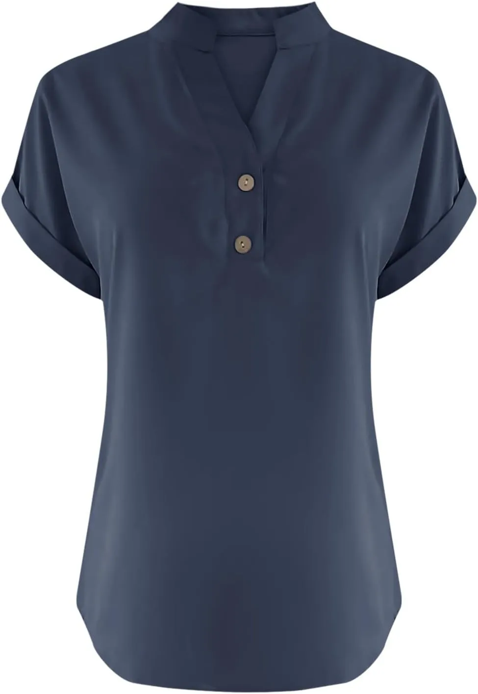 Womens Button Down Linen Shirt Short Sleeve V Neck Shirts Solid Color Comfy Tops Summer Casual Dressy Tunic Top