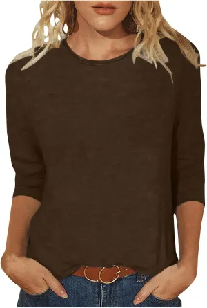 Women's Casual 3/4 Sleeve T-Shirt Round Neck Cute Tunic Tops Basic Tees Blouses Loose Fit Pullover 2024 Dressy Trendy