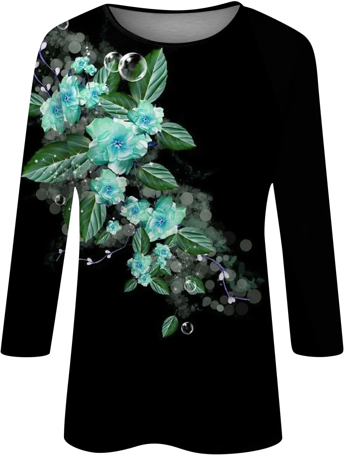 Women's Casual 3/4 Sleeve T-Shirts Round Neck Cute Tunic Tops Long Sleeve Comfort Lightweight Floral Print Tshirts