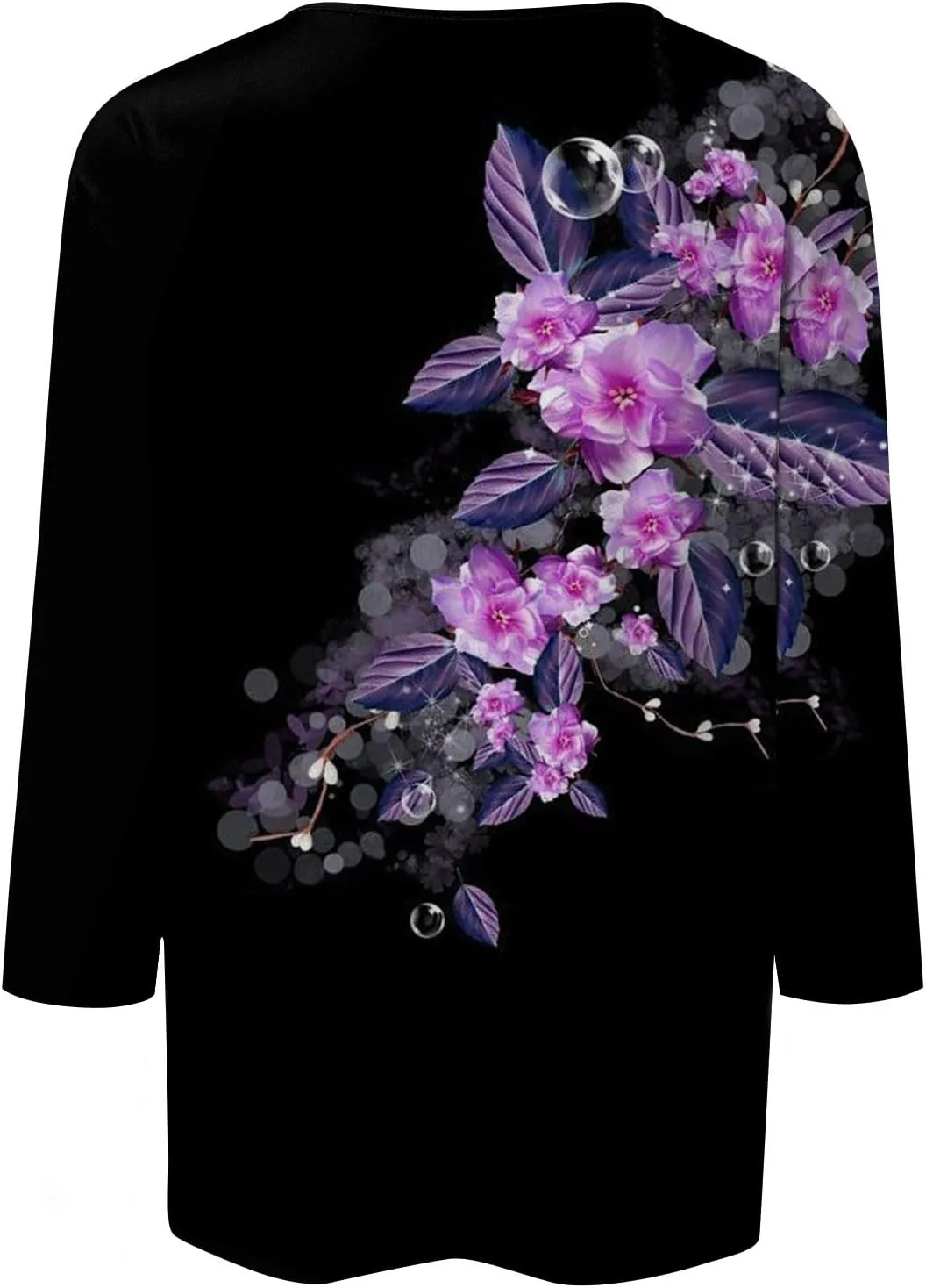 Women's Casual 3/4 Sleeve T-Shirts Round Neck Cute Tunic Tops Long Sleeve Comfort Lightweight Floral Print Tshirts