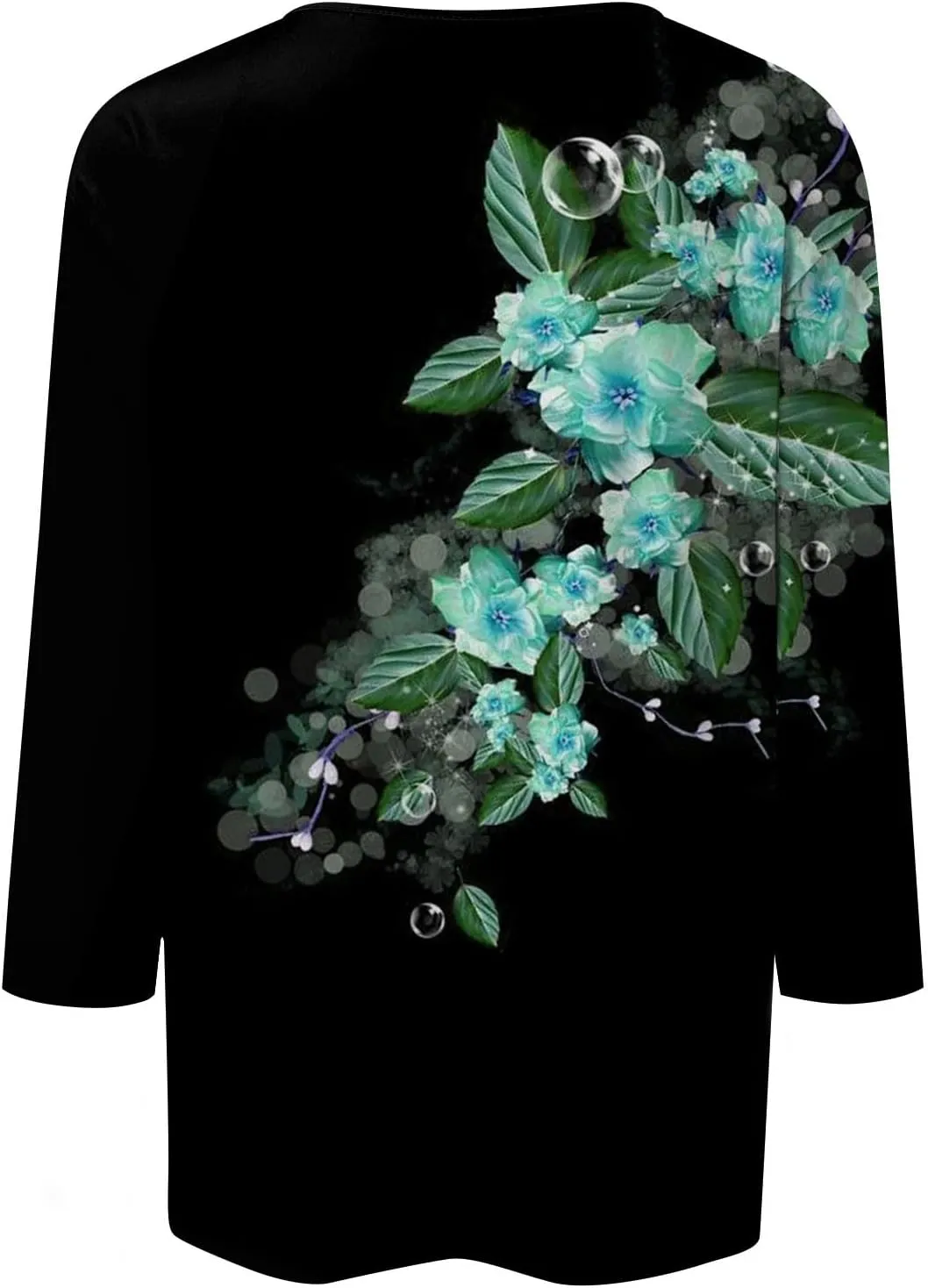Women's Casual 3/4 Sleeve T-Shirts Round Neck Cute Tunic Tops Long Sleeve Comfort Lightweight Floral Print Tshirts