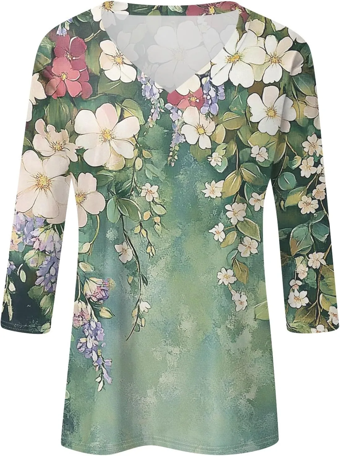 Womens Casual 3/4 Sleeve T-Shirts Sexy V Neck Loose Fit Tunic Tops Cute Basic Tees Blouses Pullover Tops