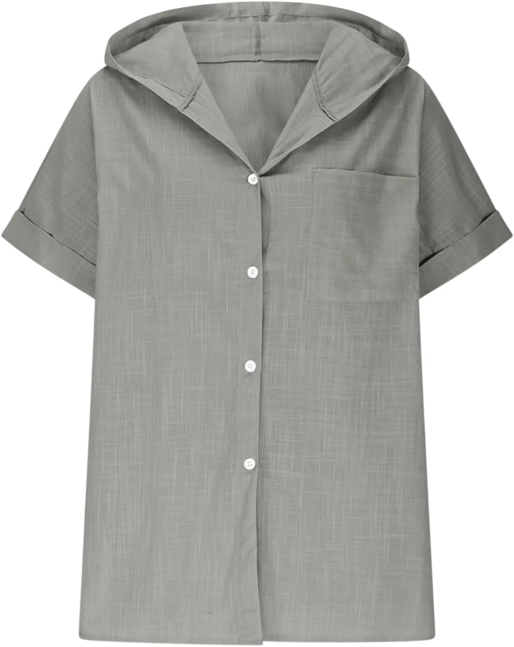 Womens Casual Button Down Short Sleeve Shirts Hooded Solid Summer Beach Blouses Tops with Hood