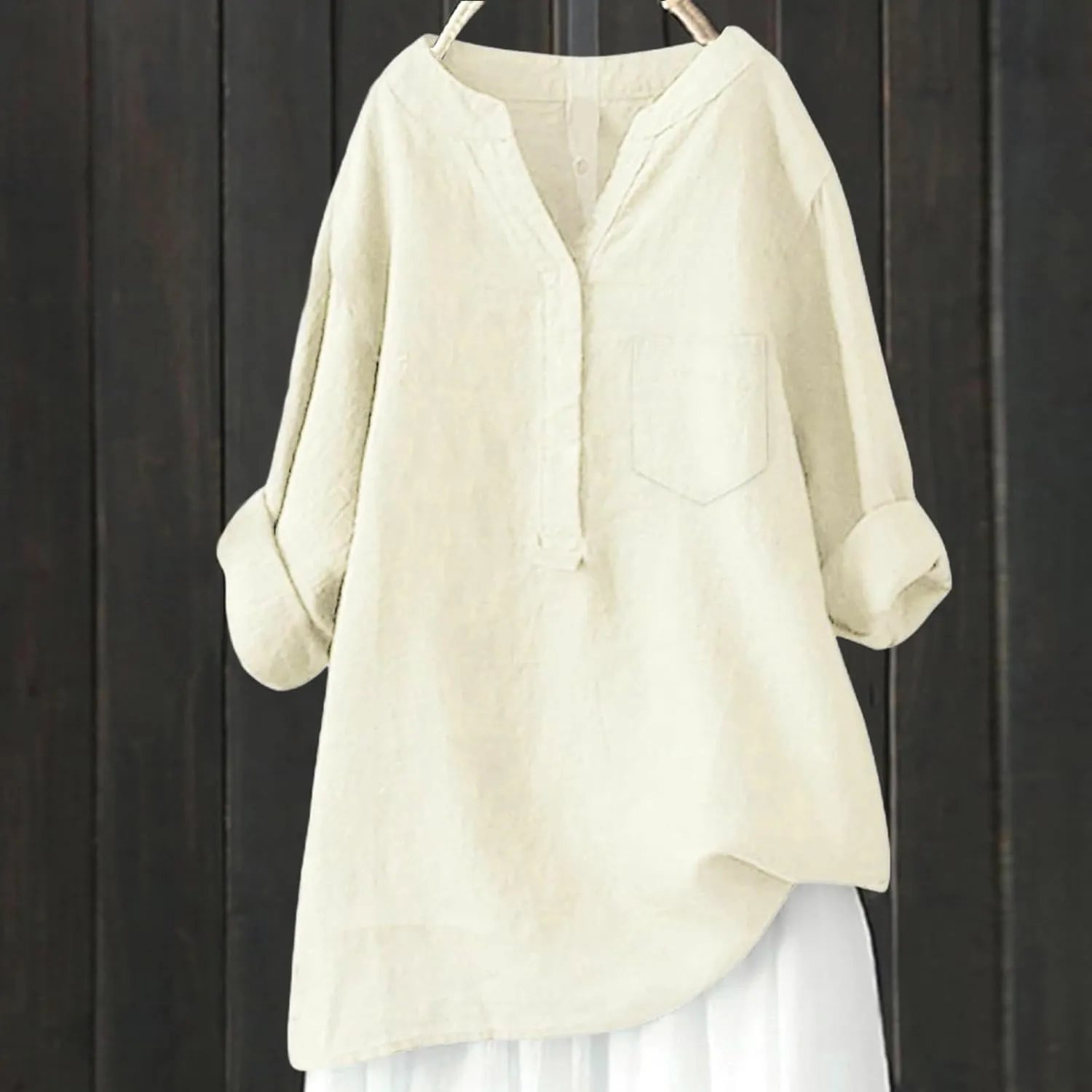 Womens Casual Button V Neck Short Sleeve Shirts Oversized Solid Cotton Linen Blouses Tops Ladies Tunics Tshirts