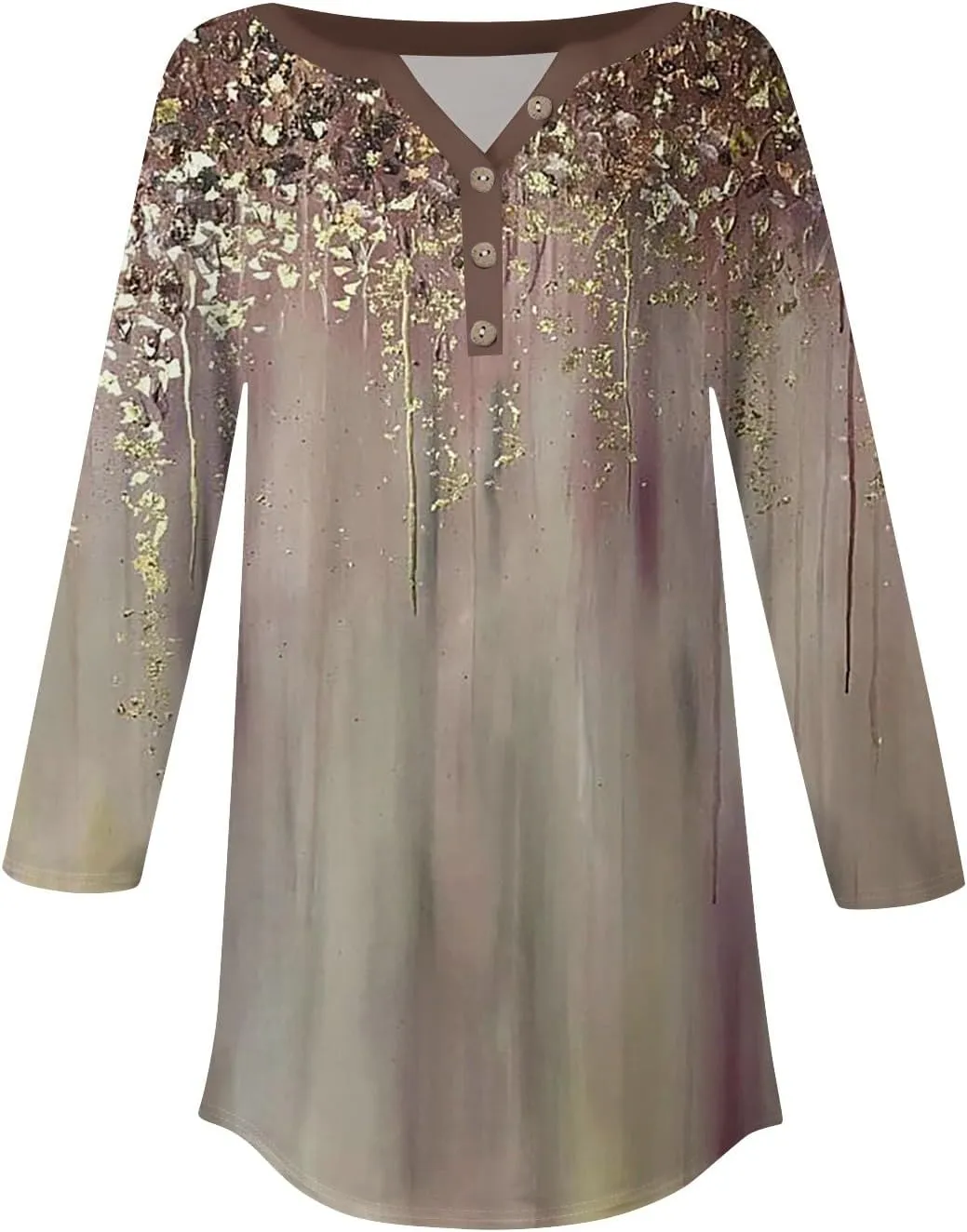 Women's Casual Floral Print Henley Blouse with 3/4 Sleeves, Button Front Loose Fit for Spring and Summer