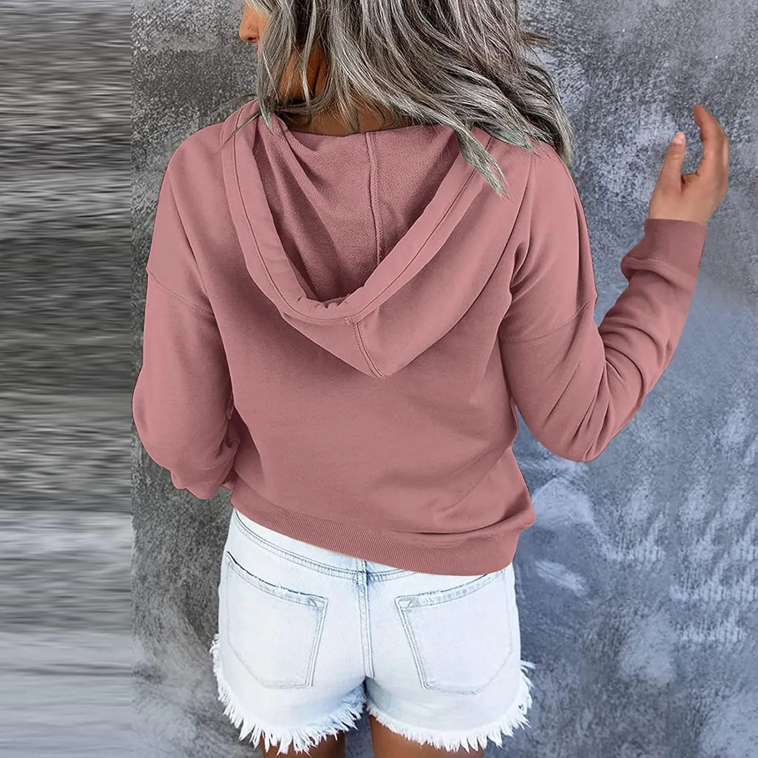 Womens Casual Hoodies Pullover Tops,2022 Fall Clothes Drawstring Long Sleeve Sweatshirts with Pocket