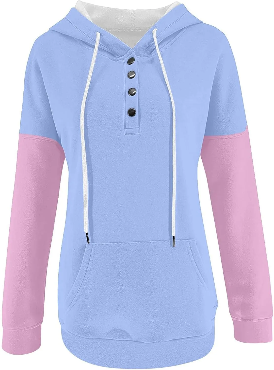 Women's Casual Oversized Hoodies Color Block Long Sleeve Sweatshirt Drawstring Hooded Large Pocket Pullover Top