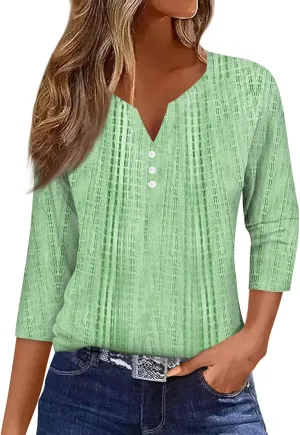 Women's Casual V-Neck 3/4 Sleeve Button Down Floral Print Blouse Top for Spring and Summer Fashion Outfit