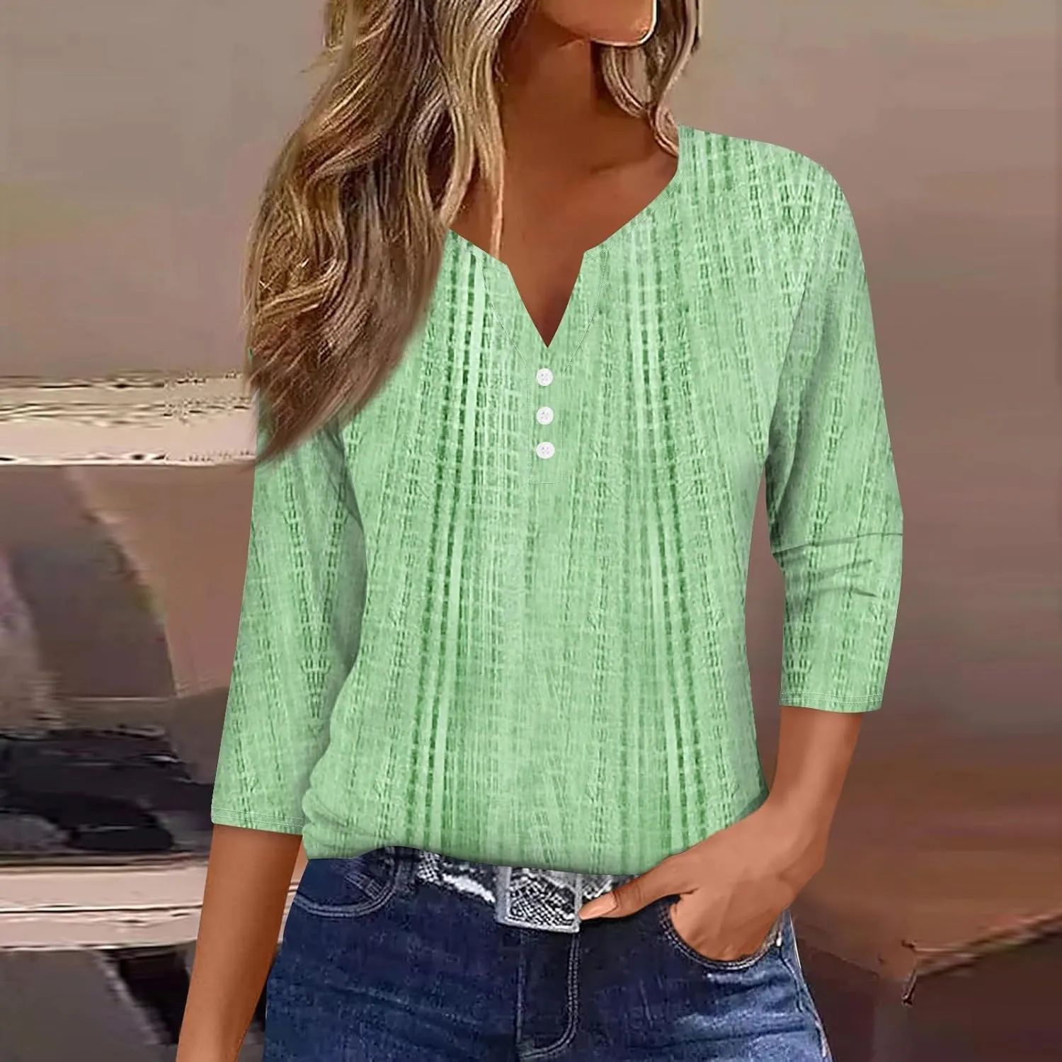 Women's Casual V-Neck 3/4 Sleeve Button Down Floral Print Blouse Top for Spring and Summer Fashion Outfit