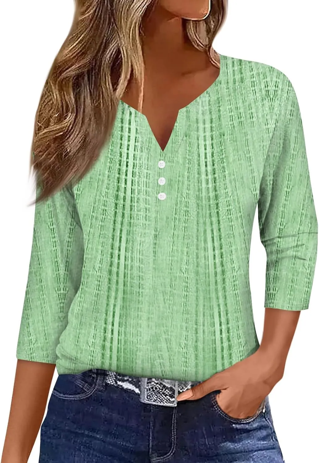 Women's Casual V-Neck 3/4 Sleeve Button Down Floral Print Blouse Top for Spring and Summer Fashion Outfit