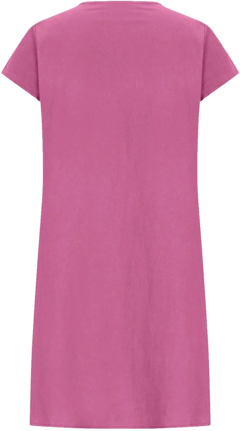 Women's Cotton Linen Midi Dress Plus Size Cap Sleeve Pleated Summer Dresses Vacation 2025 Crew Neck Casual Dress
