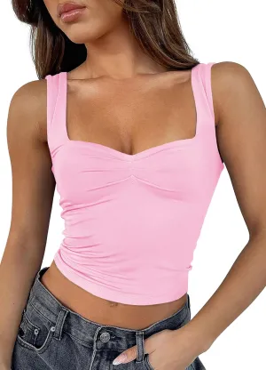 Women's Crop Tank Tops Y2k Summer Cute Sexy Backless Sweetheart Neckline Trendy Going Out Camisole Basic Shirts 2024