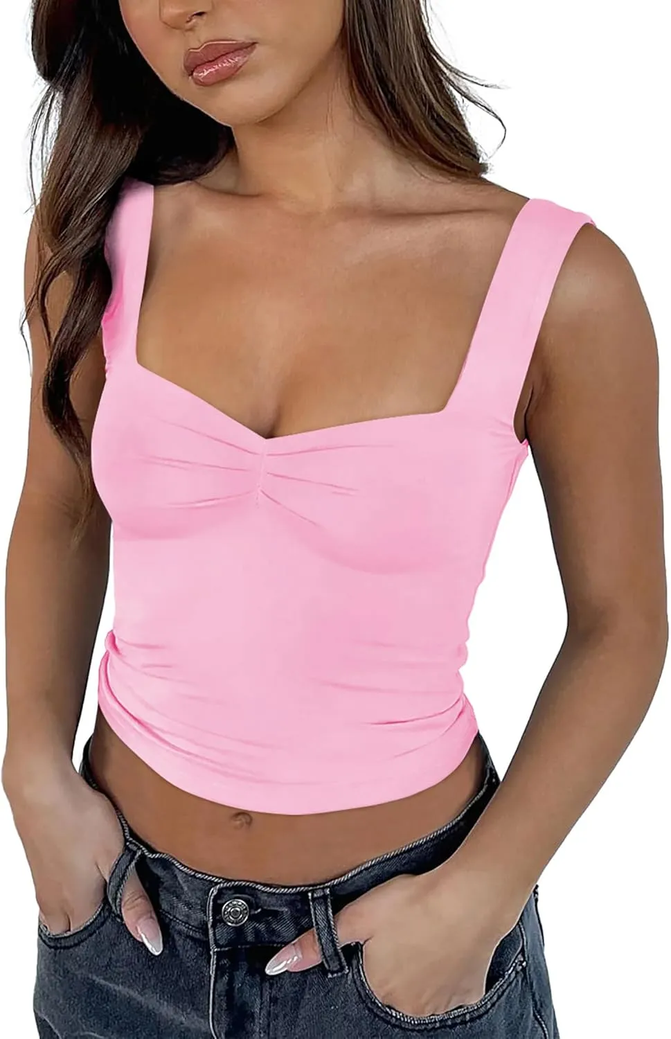Women's Crop Tank Tops Y2k Summer Cute Sexy Backless Sweetheart Neckline Trendy Going Out Camisole Basic Shirts 2024