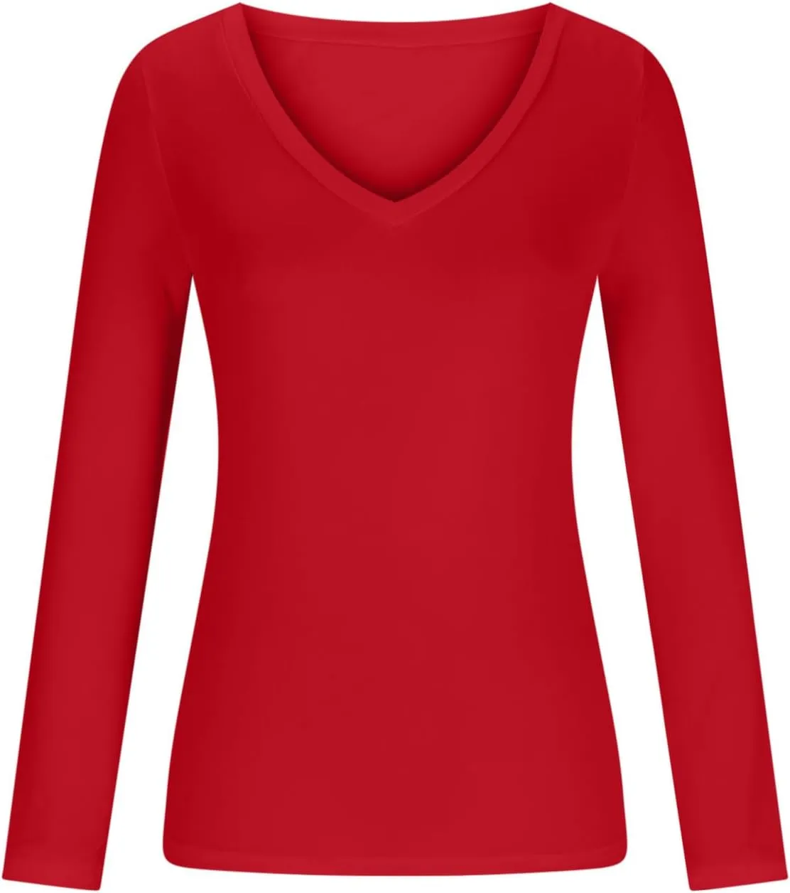 Womens Deep V-Neck Tops Sexy Slim Fit Long Sleeve Basic Tees Fall Solid Casual Lightweight Base Pullover Top T Shirt