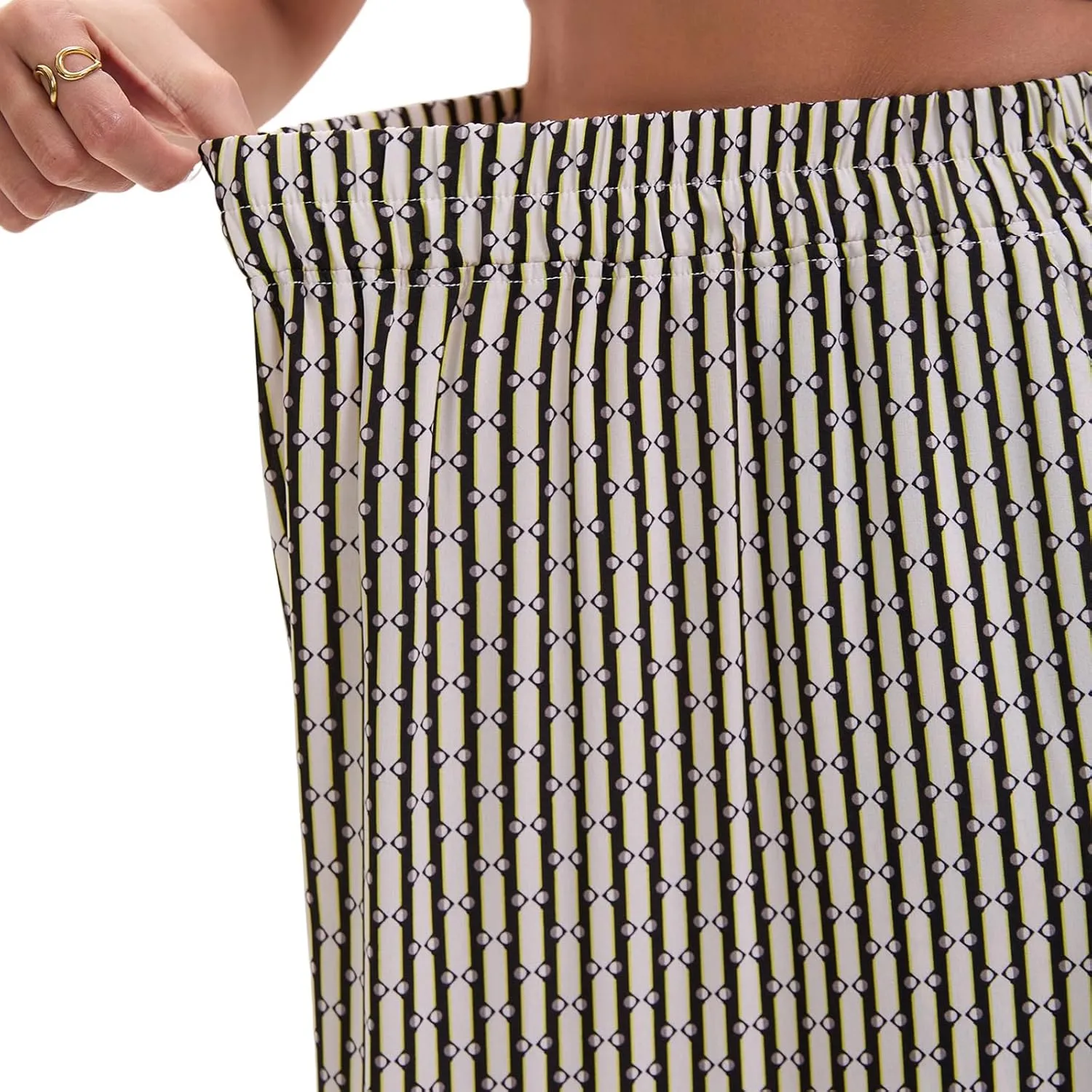 Women's Elastic Waist Skirt Spring Summer Autumn Striped Plaid Skirt Pleated MIDI Skirt