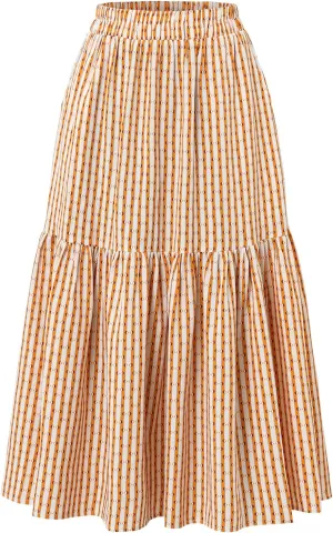Women's Elastic Waist Skirt Spring Summer Autumn Striped Plaid Skirt Pleated MIDI Skirt