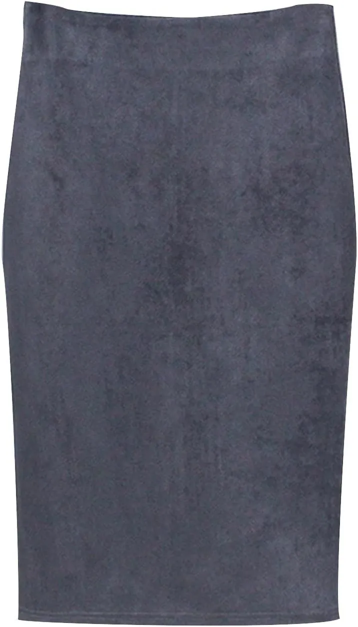 Women's Faux Suede Bodycon Skirt Vintage High Waist Pencil Midi Skirts Stretch Soft Comfort Casual Solid Dress