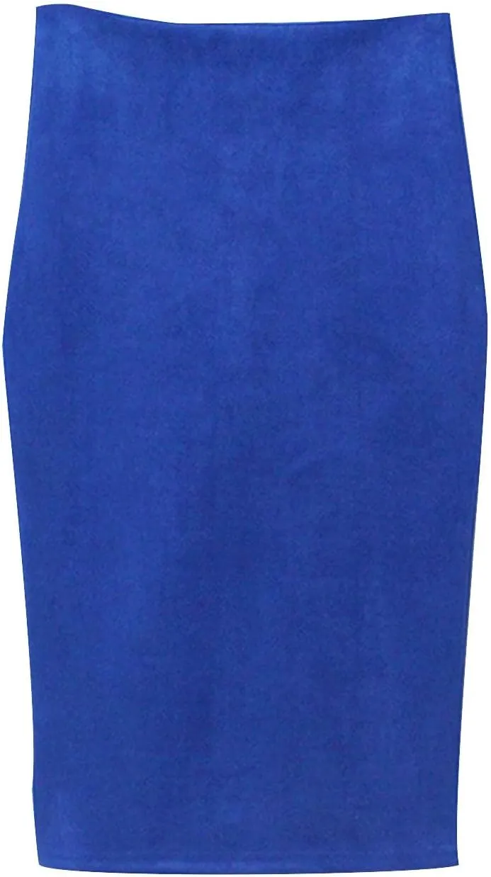 Women's Faux Suede Bodycon Skirt Vintage High Waist Pencil Midi Skirts Stretch Soft Comfort Casual Solid Dress