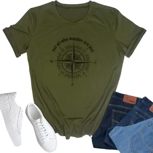 Womens Graphic T-Shirt Not All Who Wander are Lost Funny Tees for Women Summer Casual Tops Athletic Shirts