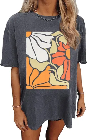 Womens Graphic Tees Vintage Tshirt Short Sleeve Country Music Shirt Casual Plant Tops