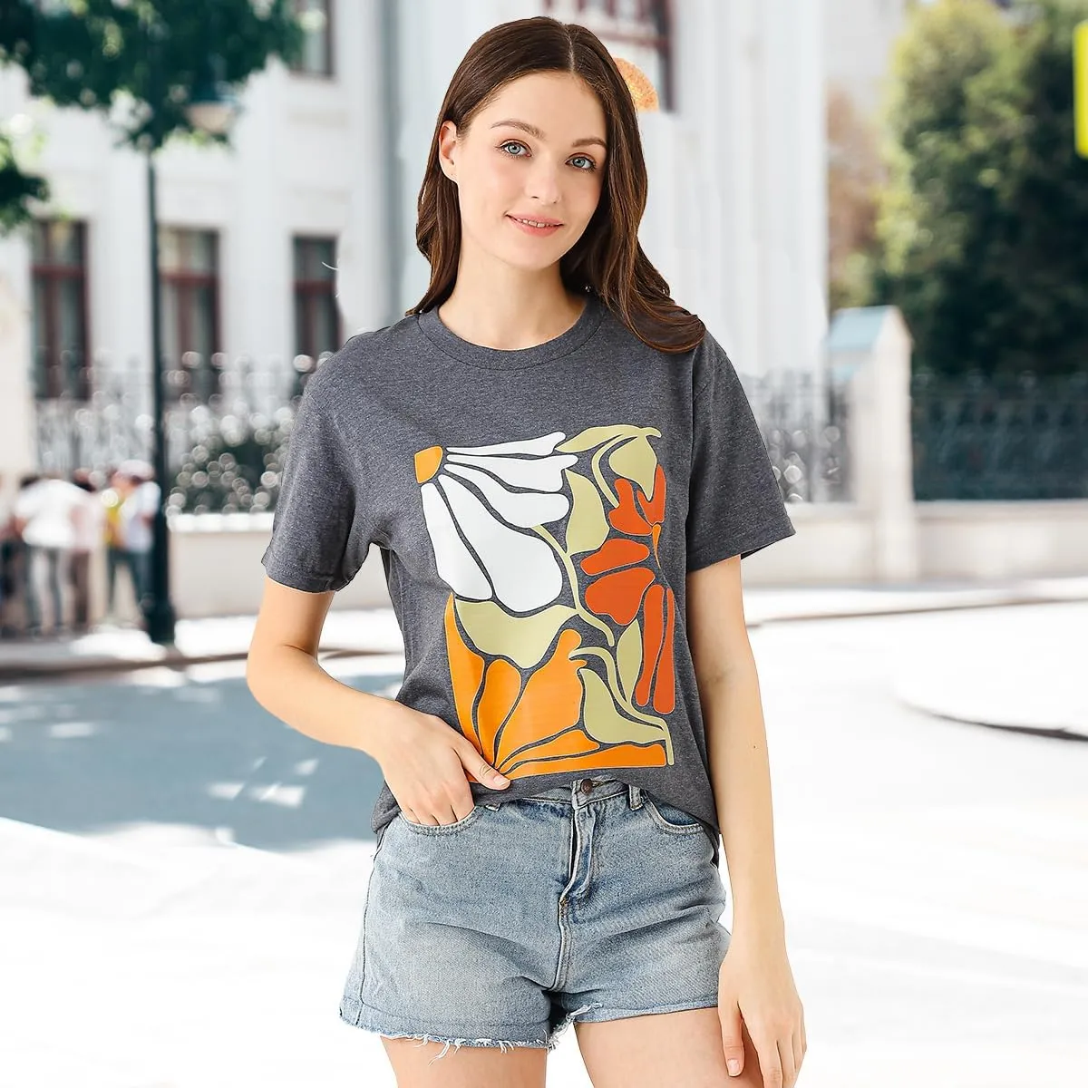 Womens Graphic Tees Vintage Tshirt Short Sleeve Country Music Shirt Casual Plant Tops