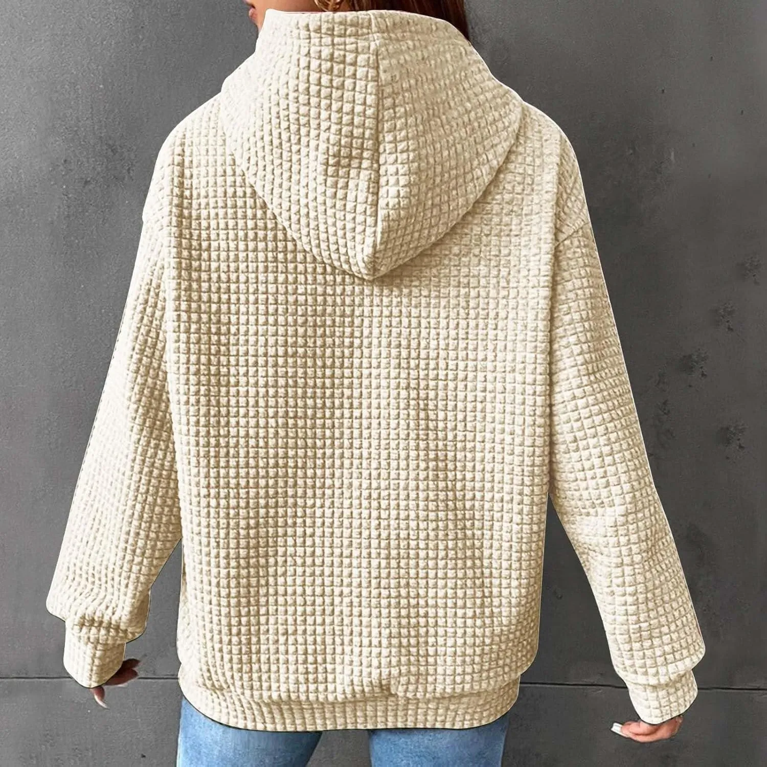 Womens Hoodies Fall Winter Waffle Knit Drawstring Cute Sweatshirts with Pocket Trendy Pullover