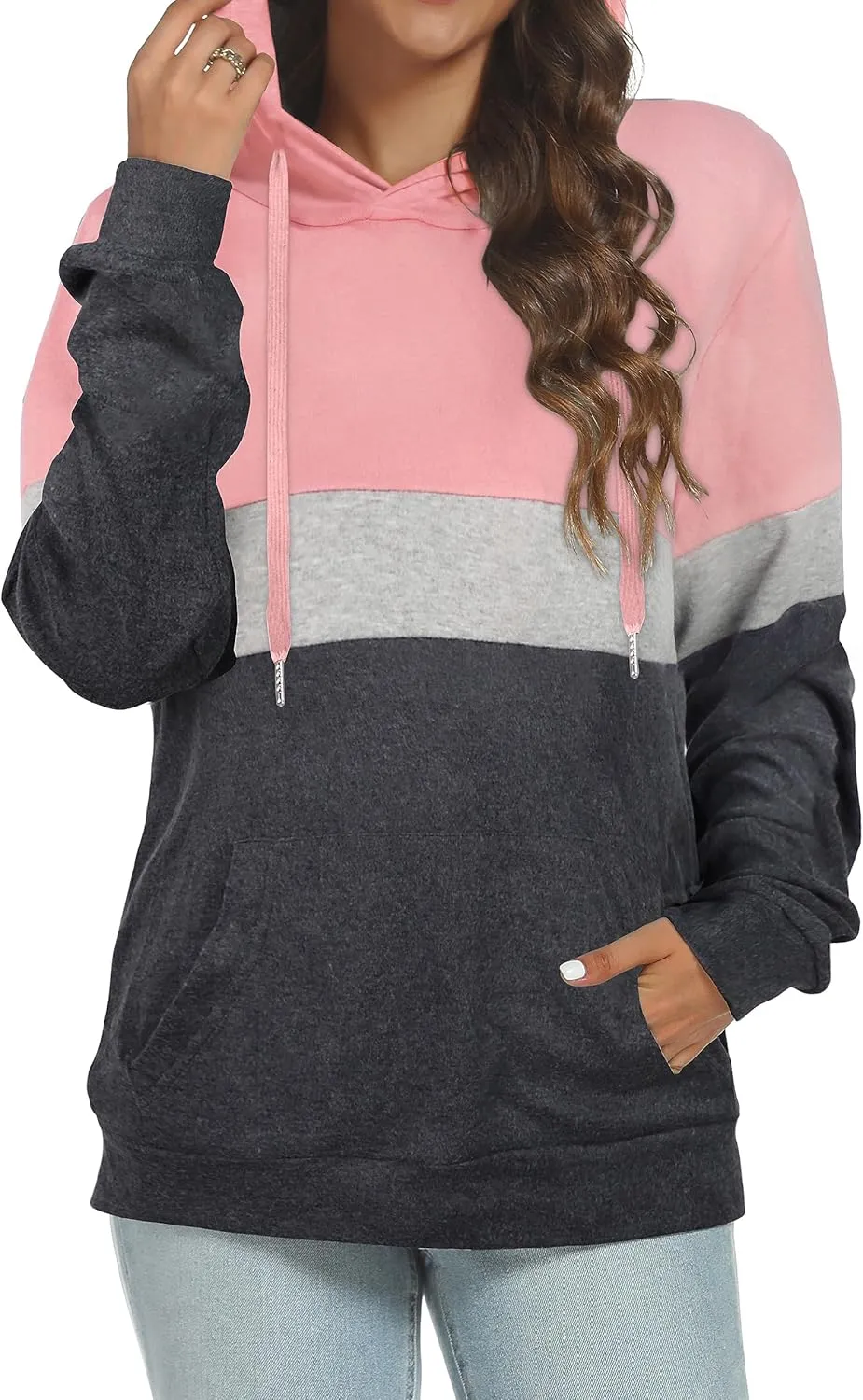 Women's Hoodies Long Sleeve Sweatshirts Drawstring Pullover Tops with Pocket Casual Loose Blouses Tunic