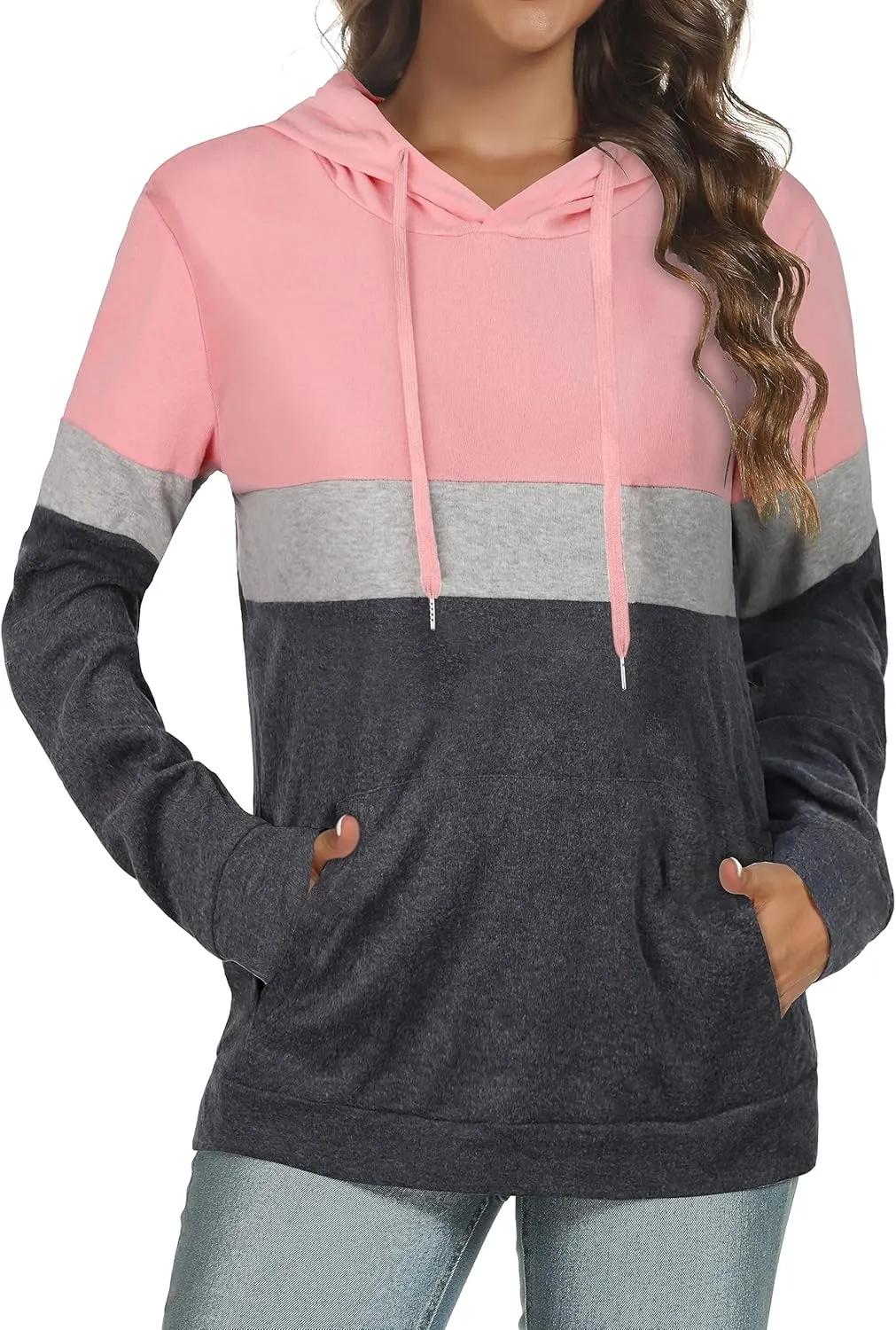 Women's Hoodies Long Sleeve Sweatshirts Drawstring Pullover Tops with Pocket Casual Loose Blouses Tunic