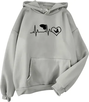Women's Hoodies Pullover Cute Heart Sweatshirts Long Sleeve Tops with Pockets Loose Hooded Oversized Outerwear
