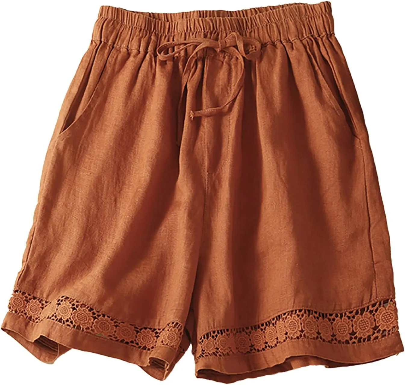 Womens Lightweight Shorts Casual Baggy Linen Shorts Trendy Short Pants Elastic Waist Drawstring Comfy Shorts Bottoms