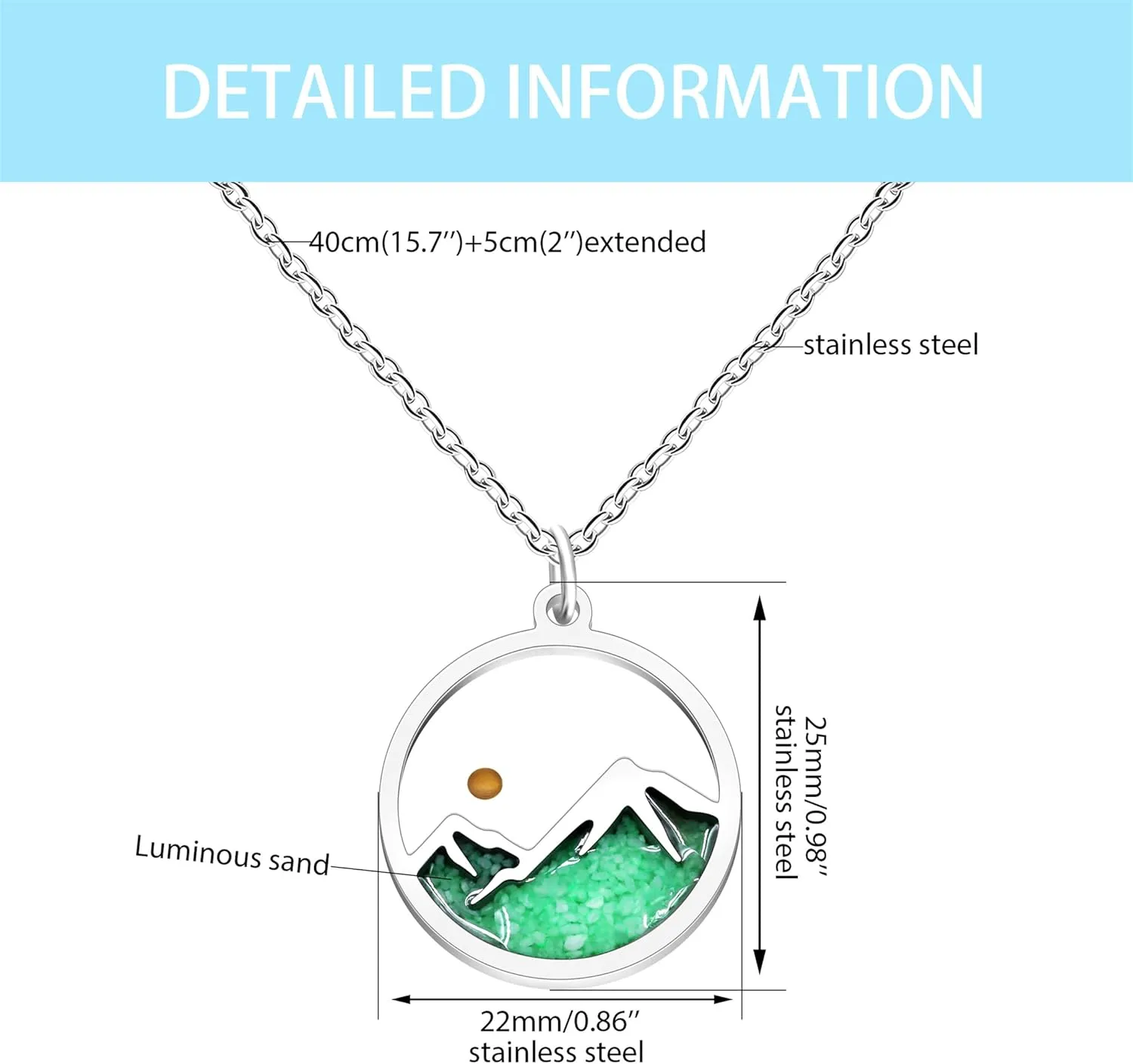 Women's Luminous Glow Mustard Seed Necklace | Round Mountain Pendant for Women Faith Moves Mountains Bible Verse Christian Glow Jewelry YA5070