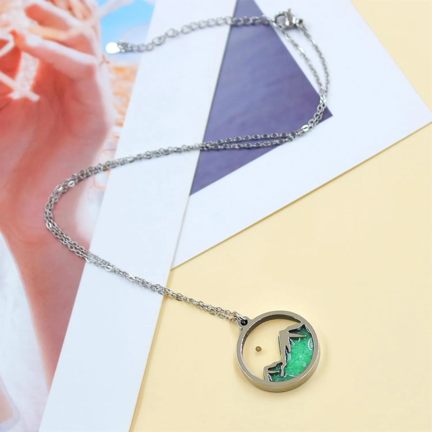 Women's Luminous Glow Mustard Seed Necklace | Round Mountain Pendant for Women Faith Moves Mountains Bible Verse Christian Glow Jewelry YA5070