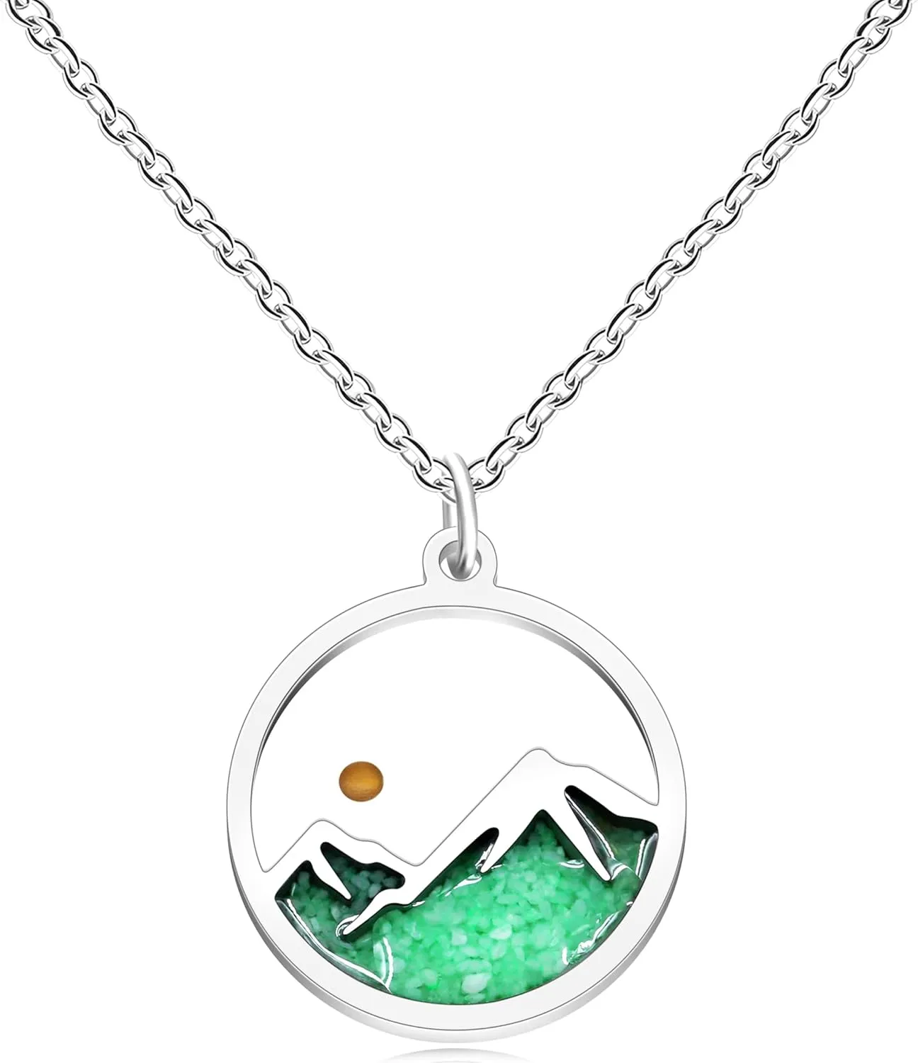 Women's Luminous Glow Mustard Seed Necklace | Round Mountain Pendant for Women Faith Moves Mountains Bible Verse Christian Glow Jewelry YA5070