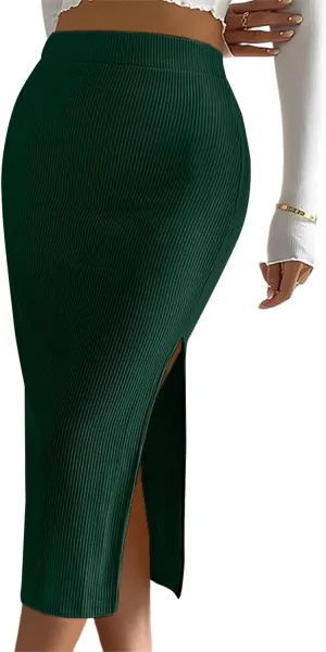Women's Midi Skirt High Elastic Waist A Line Pleated Midi Skirts Button Front Casual Flared Skirt with Pockets