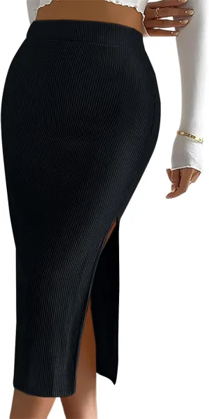 Women's Midi Skirt High Elastic Waist A Line Pleated Midi Skirts Button Front Casual Flared Skirt with Pockets