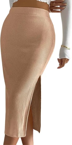 Women's Midi Skirt High Elastic Waist A Line Pleated Midi Skirts Button Front Casual Flared Skirt with Pockets