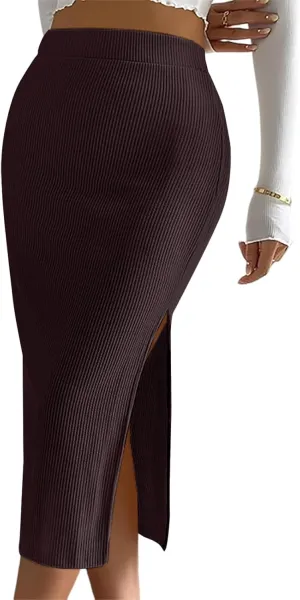 Women's Midi Skirt High Elastic Waist A Line Pleated Midi Skirts Button Front Casual Flared Skirt with Pockets