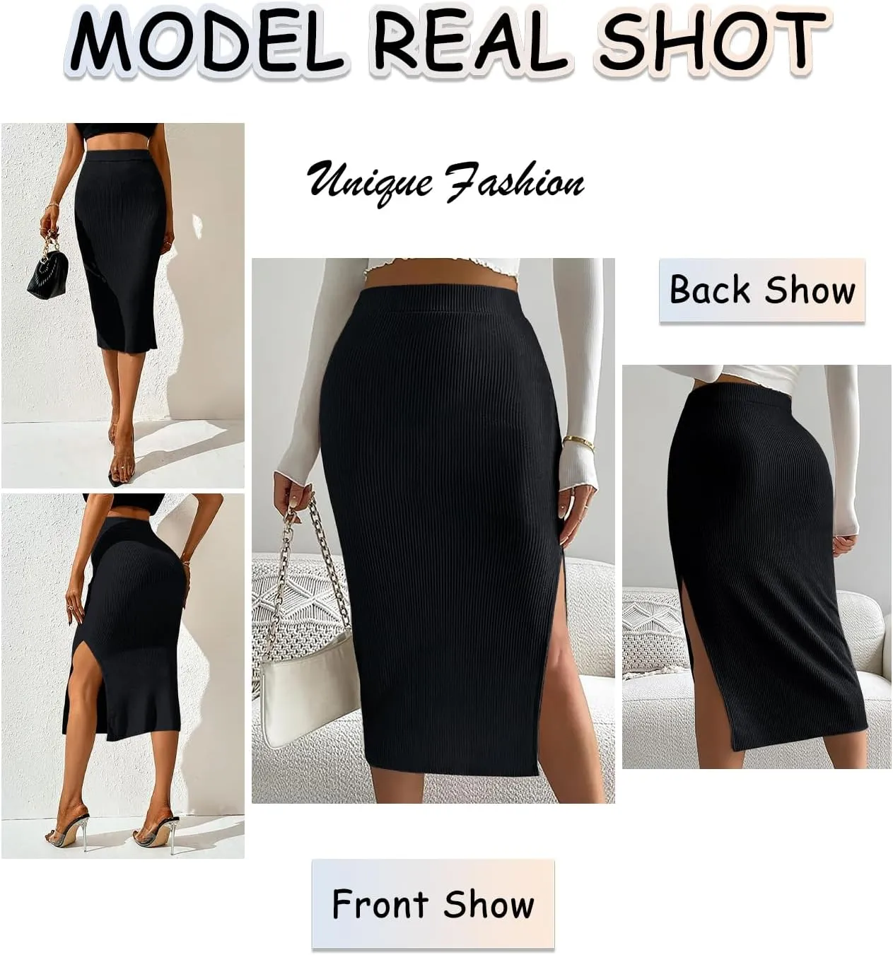 Women's Midi Skirt High Elastic Waist A Line Pleated Midi Skirts Button Front Casual Flared Skirt with Pockets