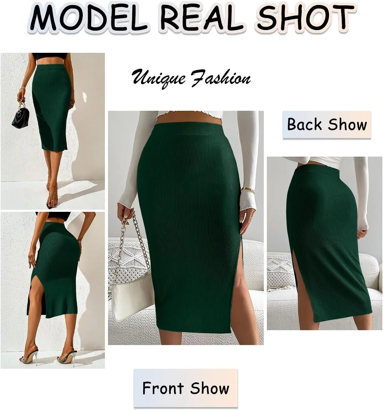 Women's Midi Skirt High Elastic Waist A Line Pleated Midi Skirts Button Front Casual Flared Skirt with Pockets