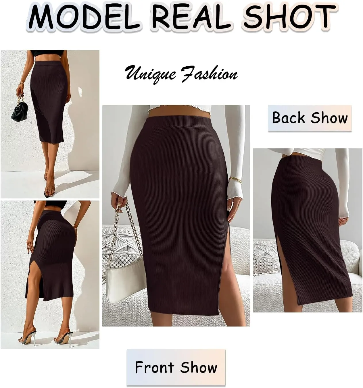 Women's Midi Skirt High Elastic Waist A Line Pleated Midi Skirts Button Front Casual Flared Skirt with Pockets
