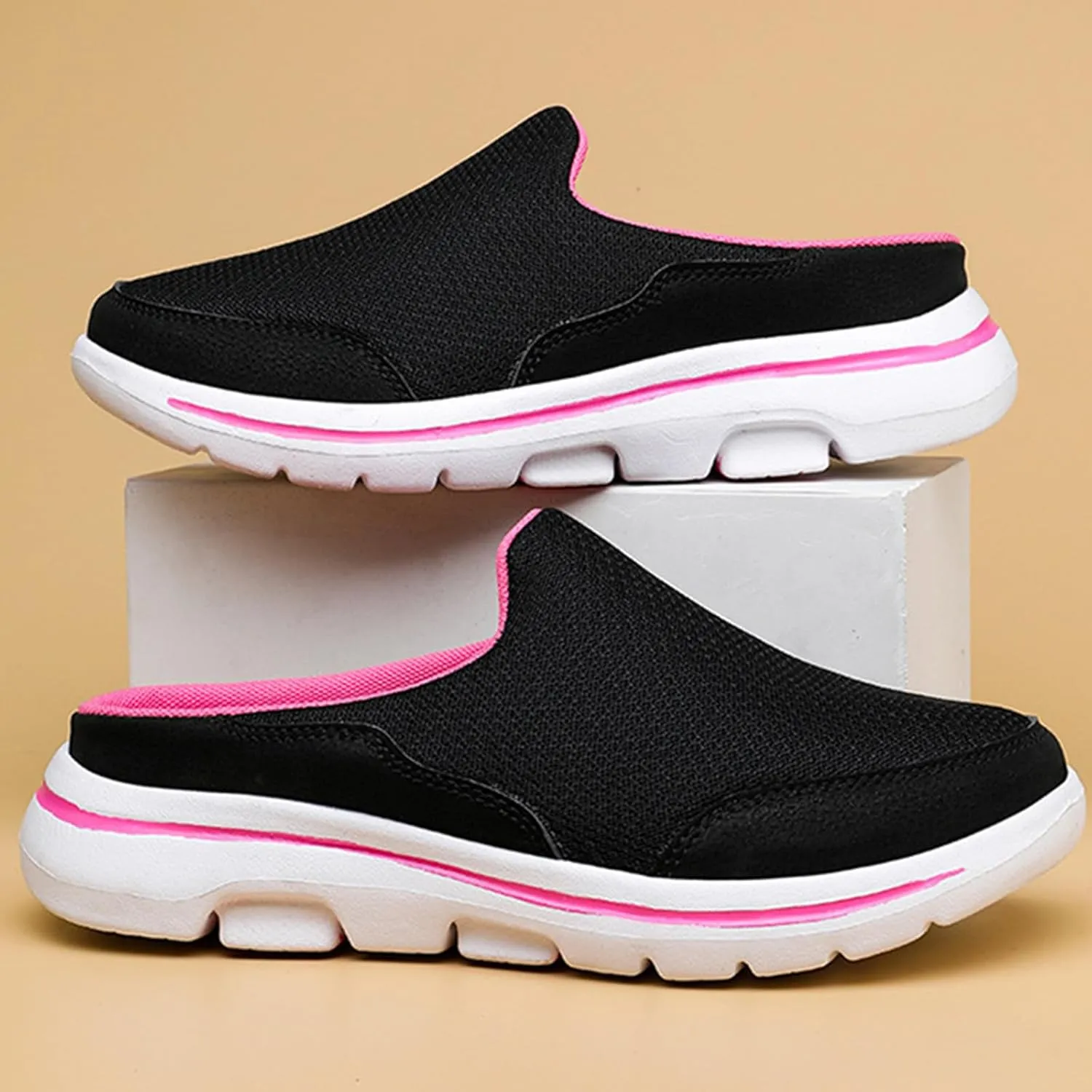 Womens Mules Casual Non Slip Orthopedic Sneakers with Arch Support Mesh Breathable Soft Sole Mules Lightweight Summer Comfortable Walking Shoes Casual Slippers Beach Footwear