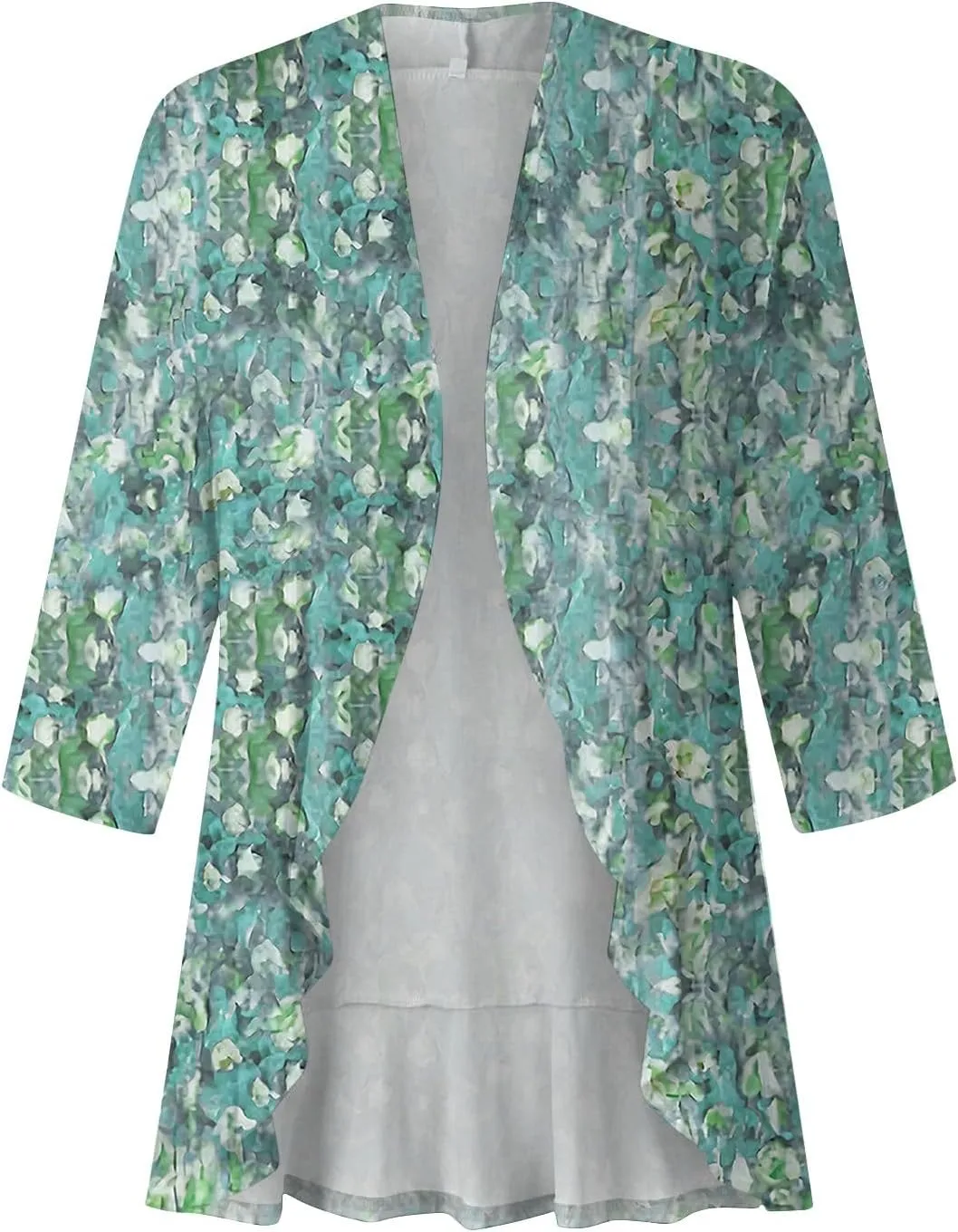 Womens Open Front Cardigan Lightweight Retro Print Cardigans 3/4 Sleeve Blouse Tops Coat Casual Duster Jackets