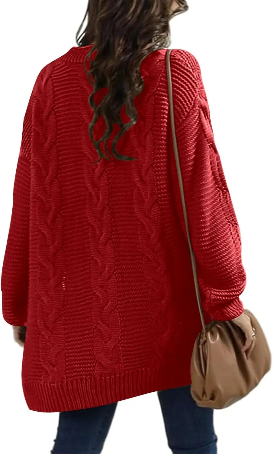 Womens Open Front Cardigan Sweaters Oversized Chunky Cable Knit Long Sleeve Cardigans Coats Outwear with Pockets